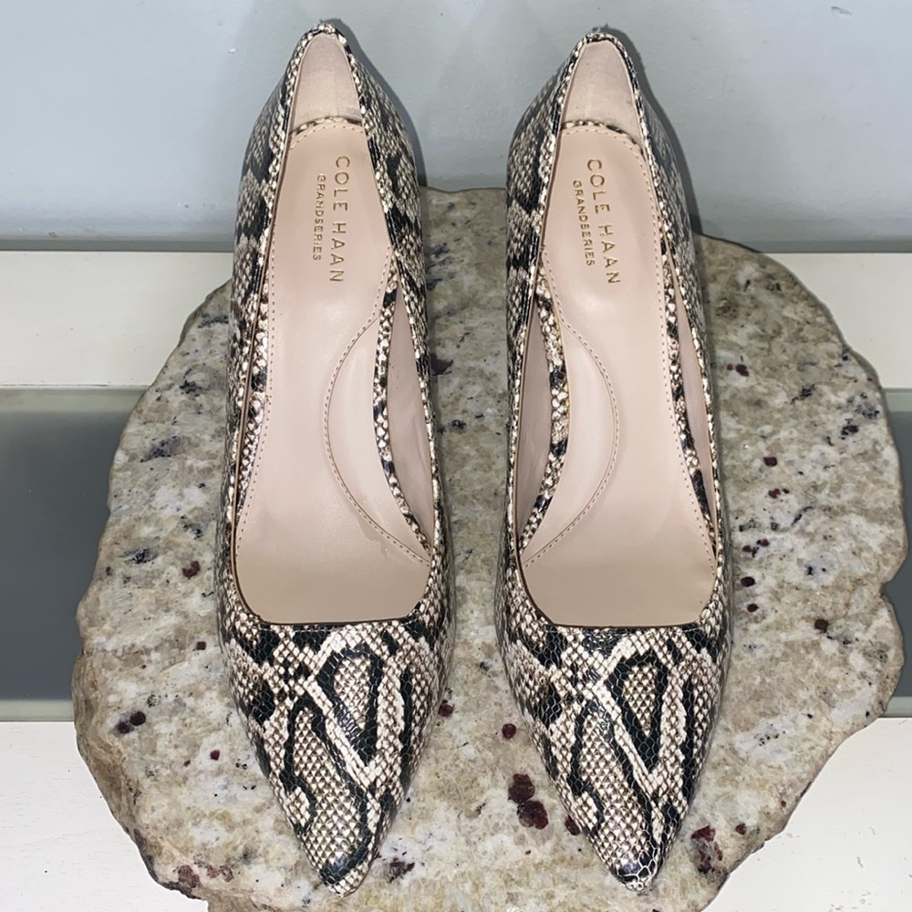 Cole Haan Snake Skin Embossed Leather Pointed Toe Square Heel Pumps Size 8 NWOB - Picture 4 of 16